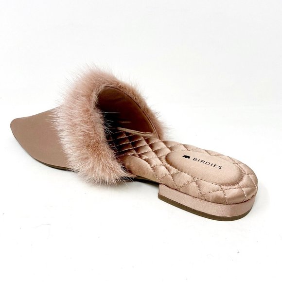 Birdies The Dove French Rose Womens Slip On Mink Fur Pointed Toe Mules - Picture 3 of 5